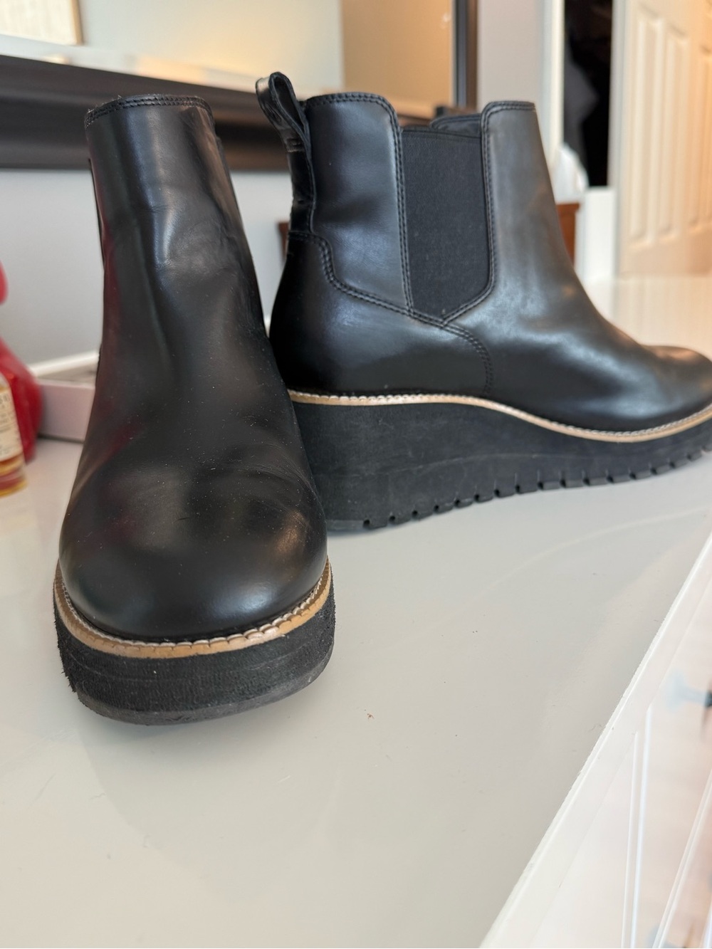 Cole Haan Zerogrand Black Leather Platform Chelsea Ankle Boots - Waterproof!